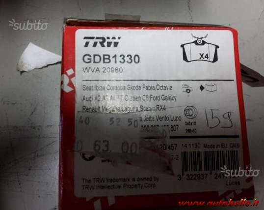 KIT PASTIGLIE FRENO, FRENO A DISCO €101.26