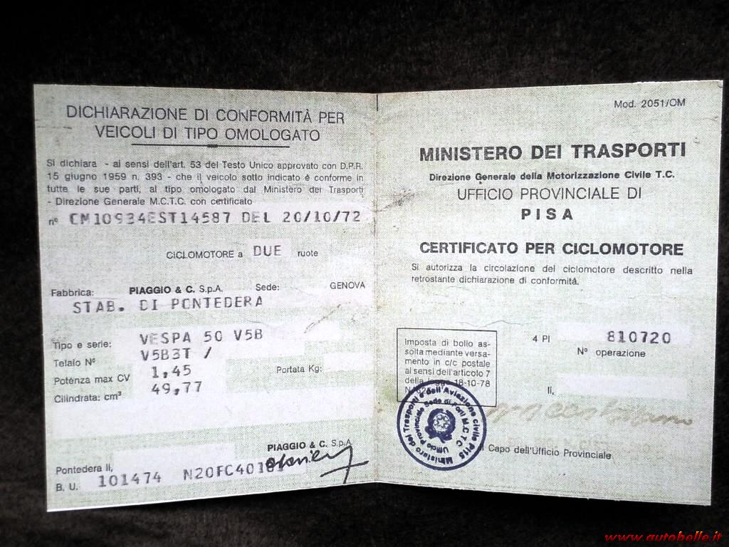 libretto vespa 50 special v5b3t